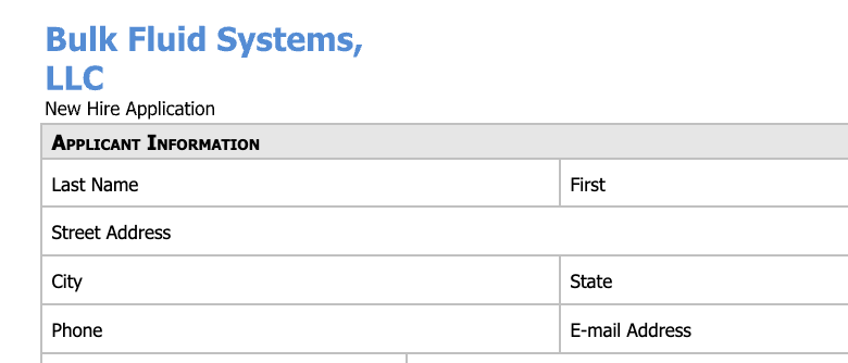 An application form for bulk fluid systems llc