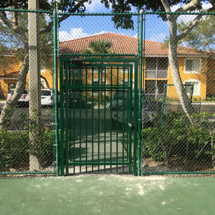 Steel Green Tennis Court Gate — Sunrise, FL — First Class Fence & Rail, Inc.