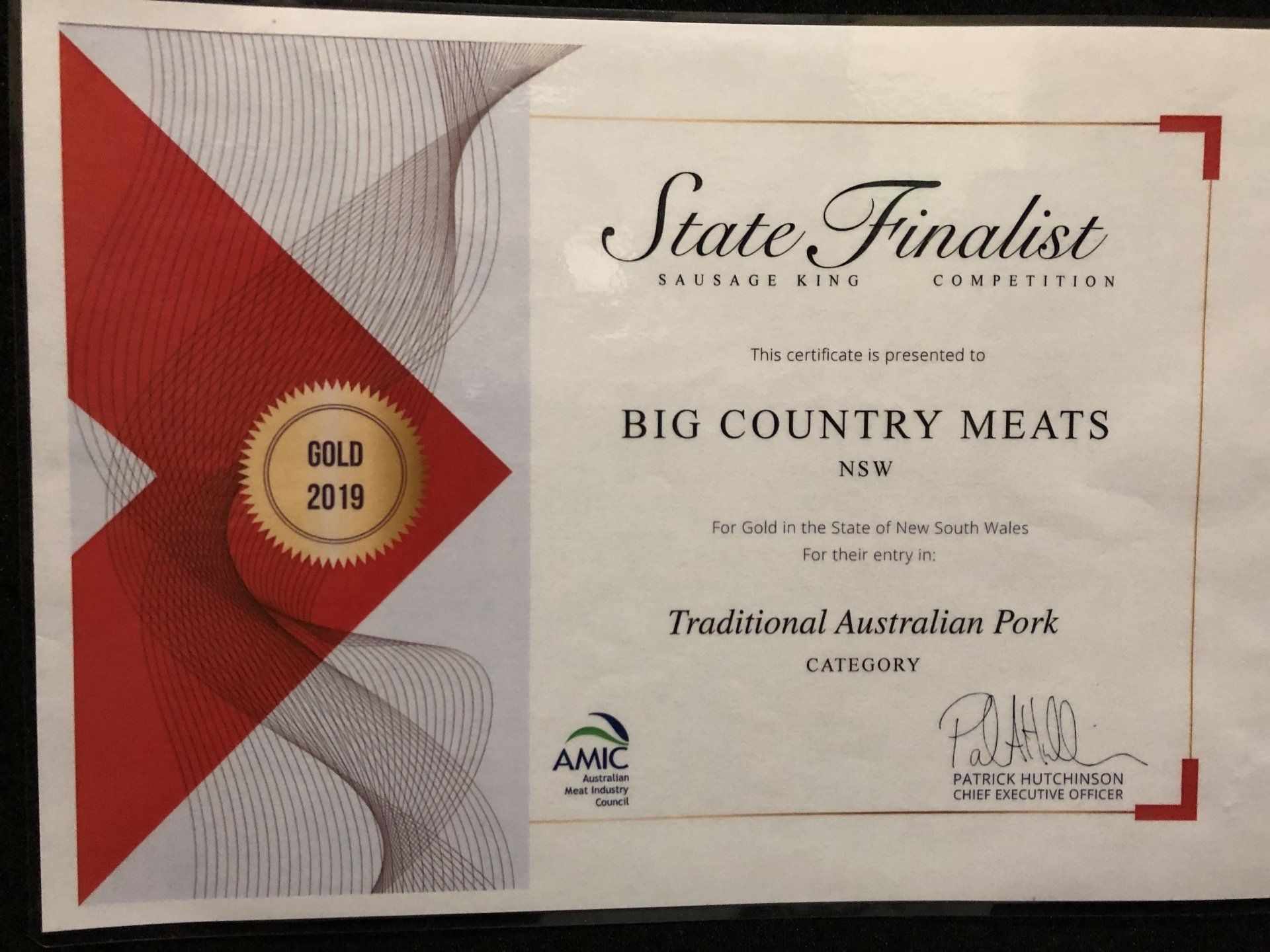 Gold in the 2019 State Pork Sausage Competition
