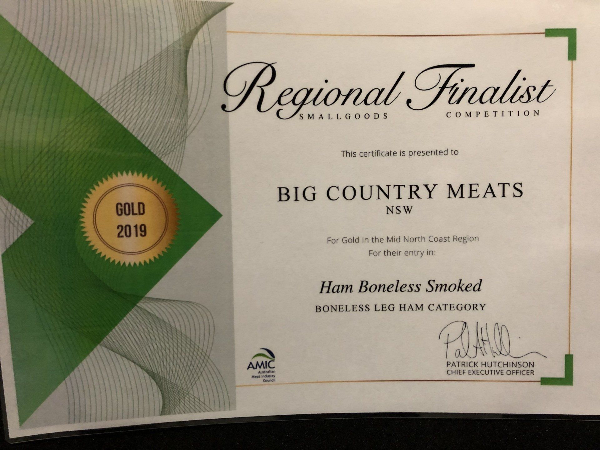 Gold in the 2019 Regional Smallgoods Competition for Boneless Leg Ham
