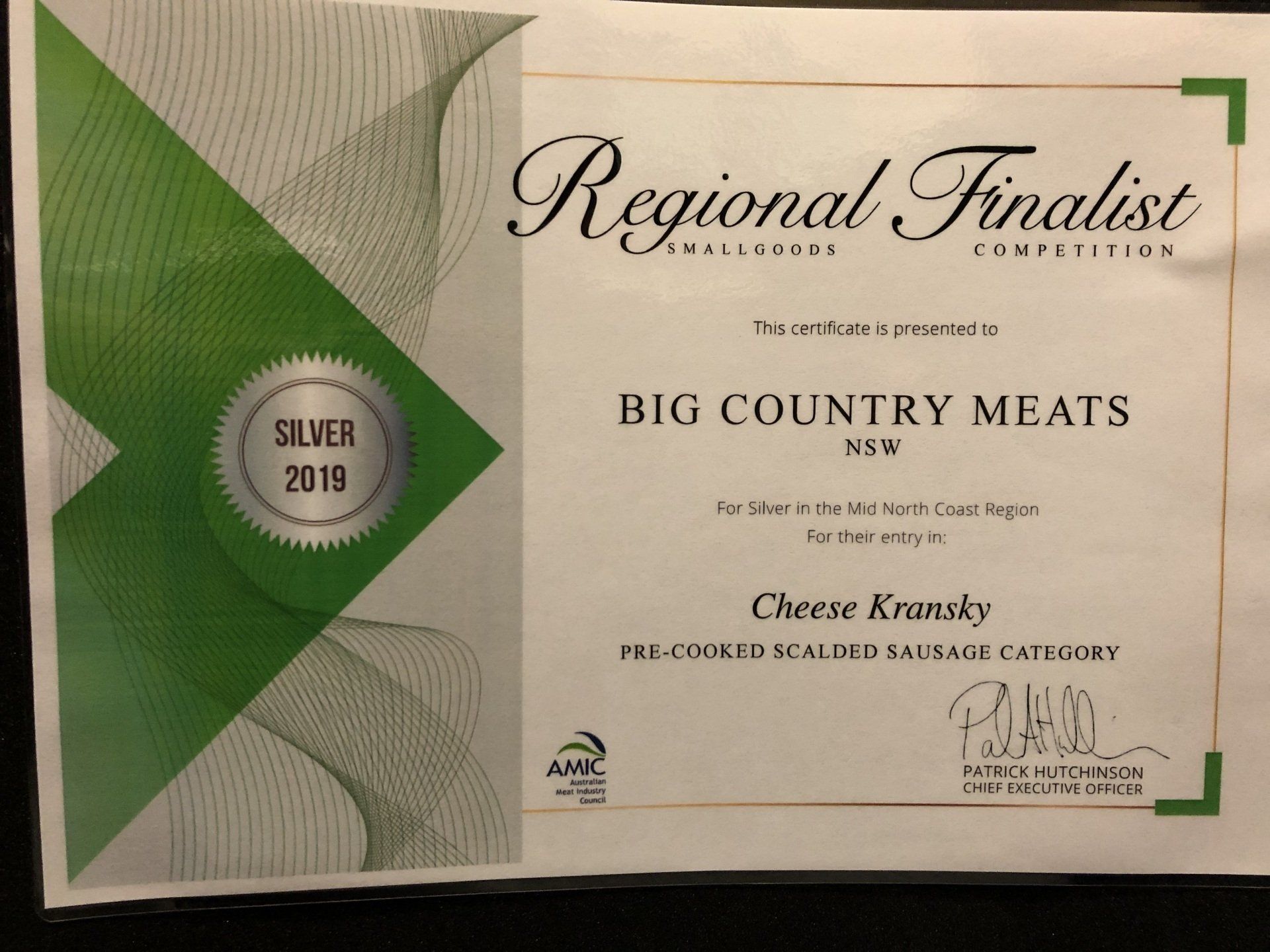 Silver in the 2019 Regional Smallgoods Competition for Cheese Kransky