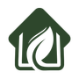 Green leaf-shaped logo with a wooden structure inside. White accents separate the leaf and the structure.
