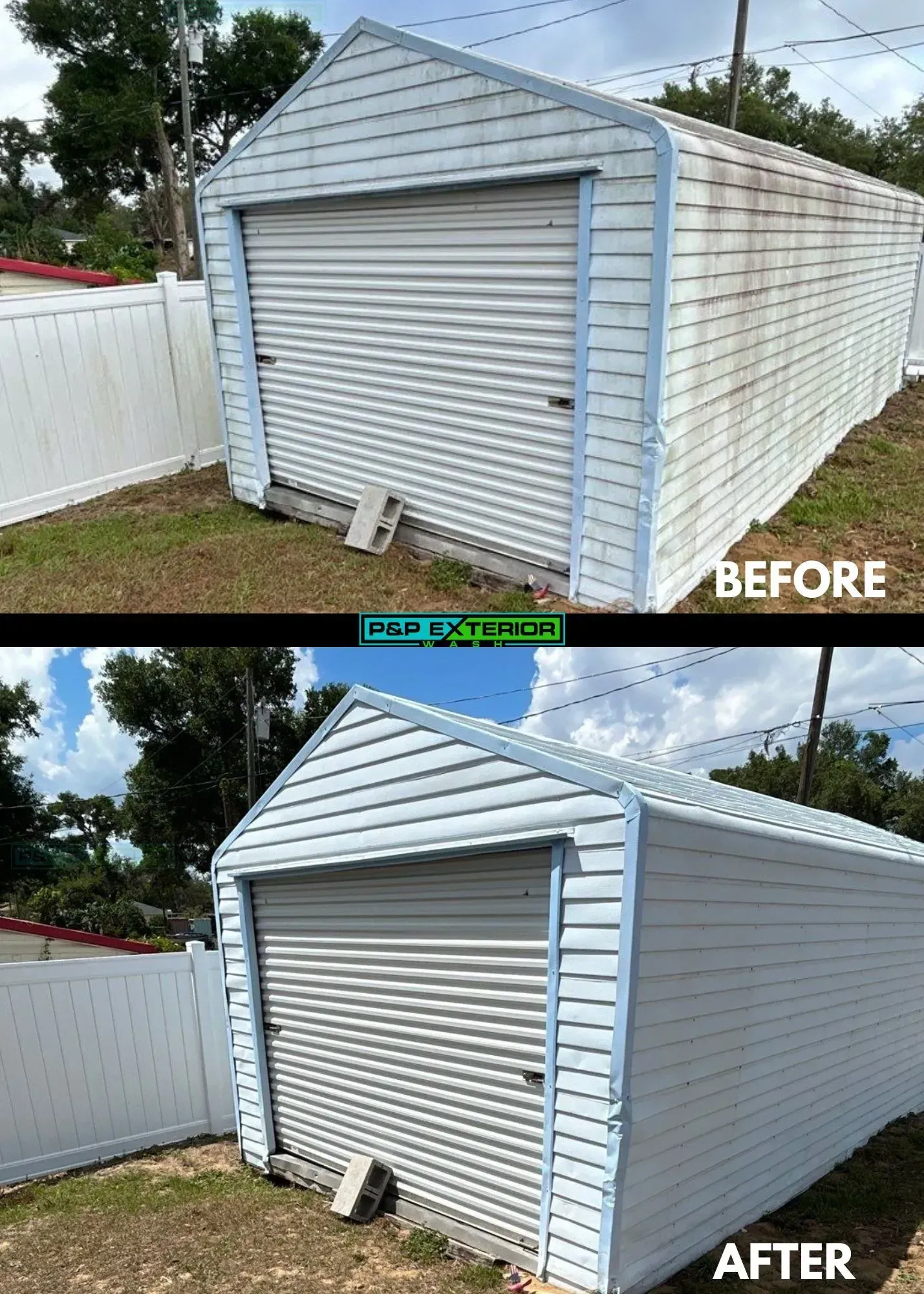 A before and after picture of a garage being cleaned.