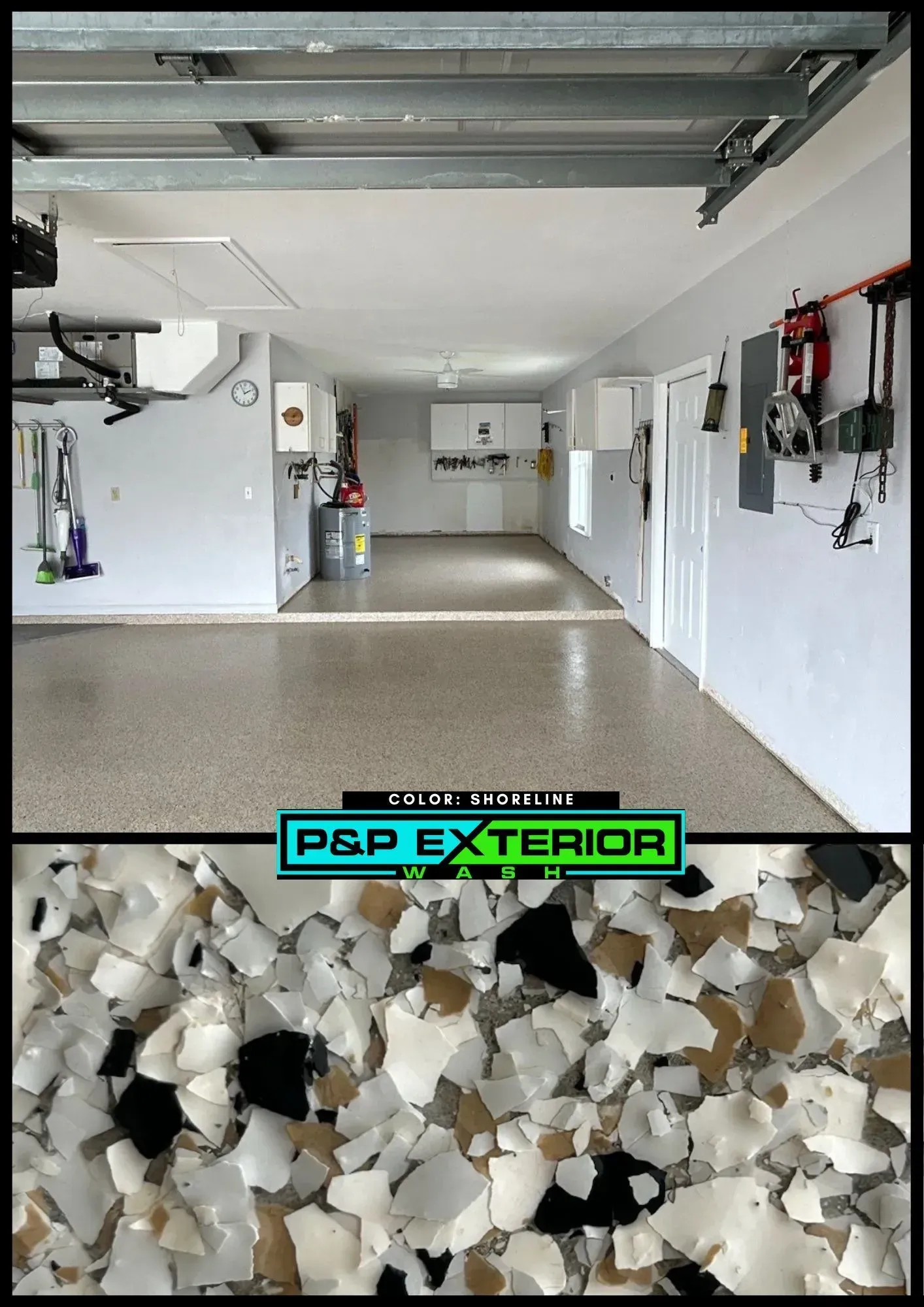 A picture of a garage with a picture of the floor.