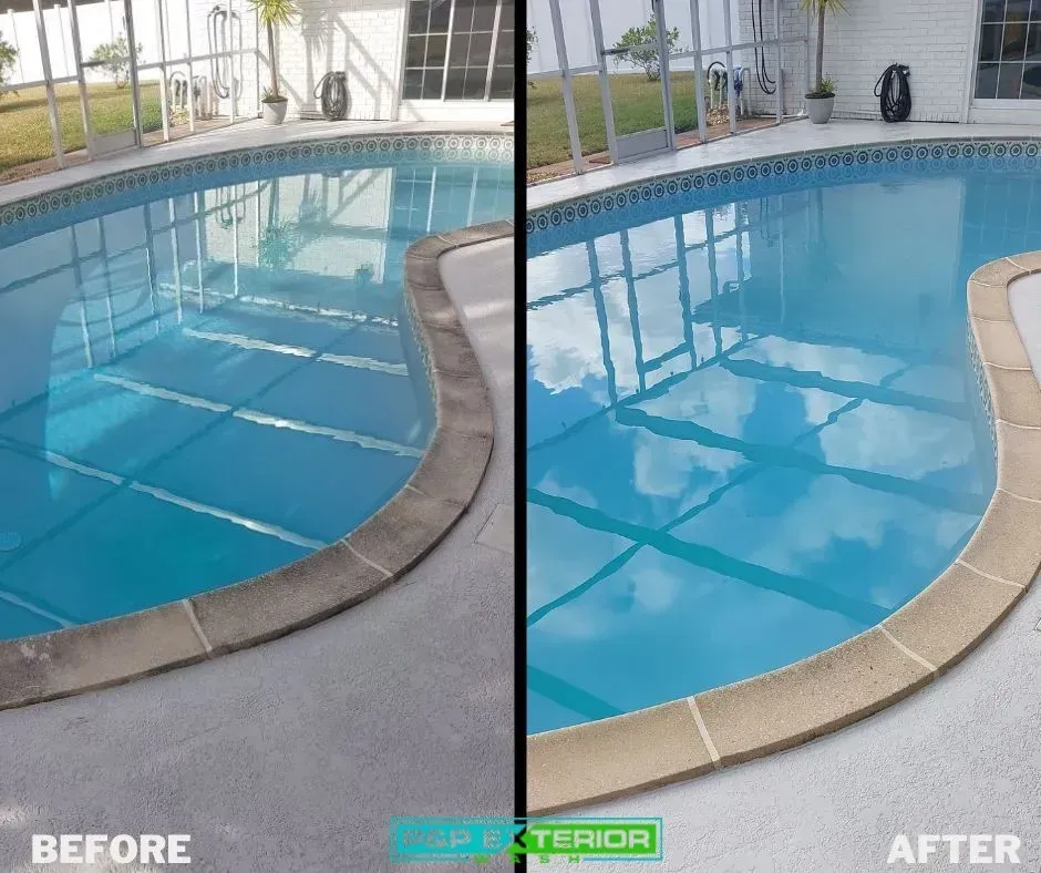 A before and after photo of a swimming pool