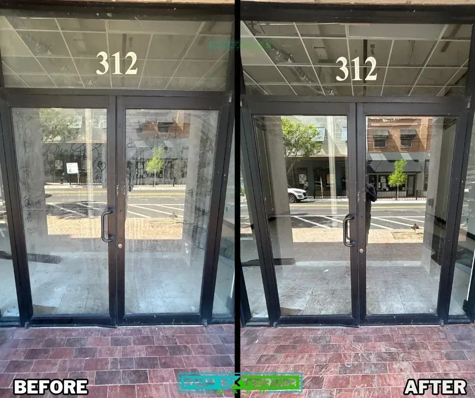 A before and after picture of a door with the number 312 on it.