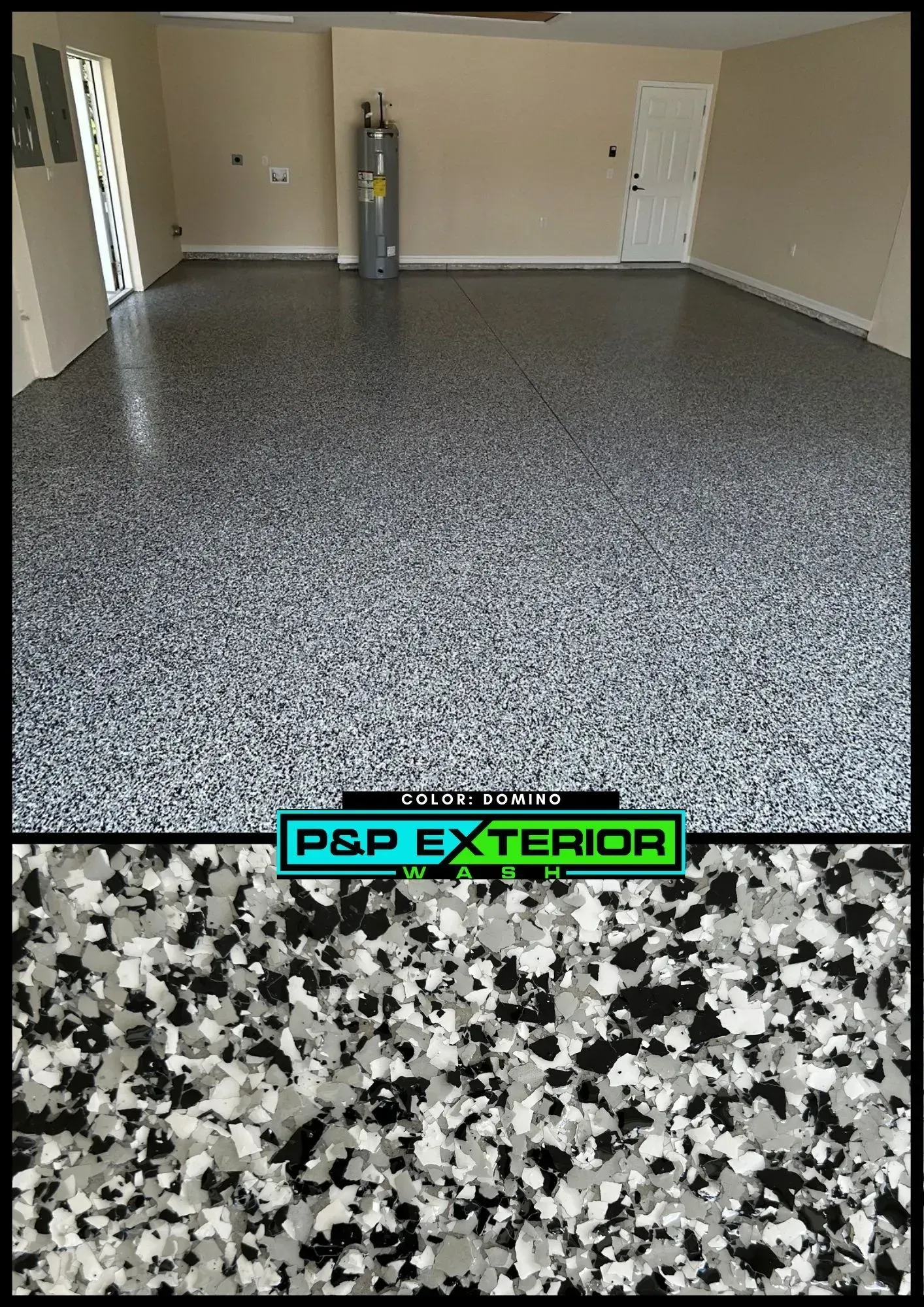 A picture of a garage floor and a picture of the floor.