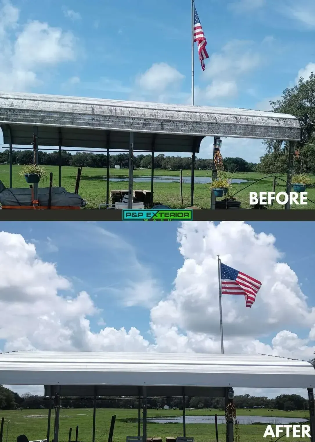 A before and after picture of an american flag