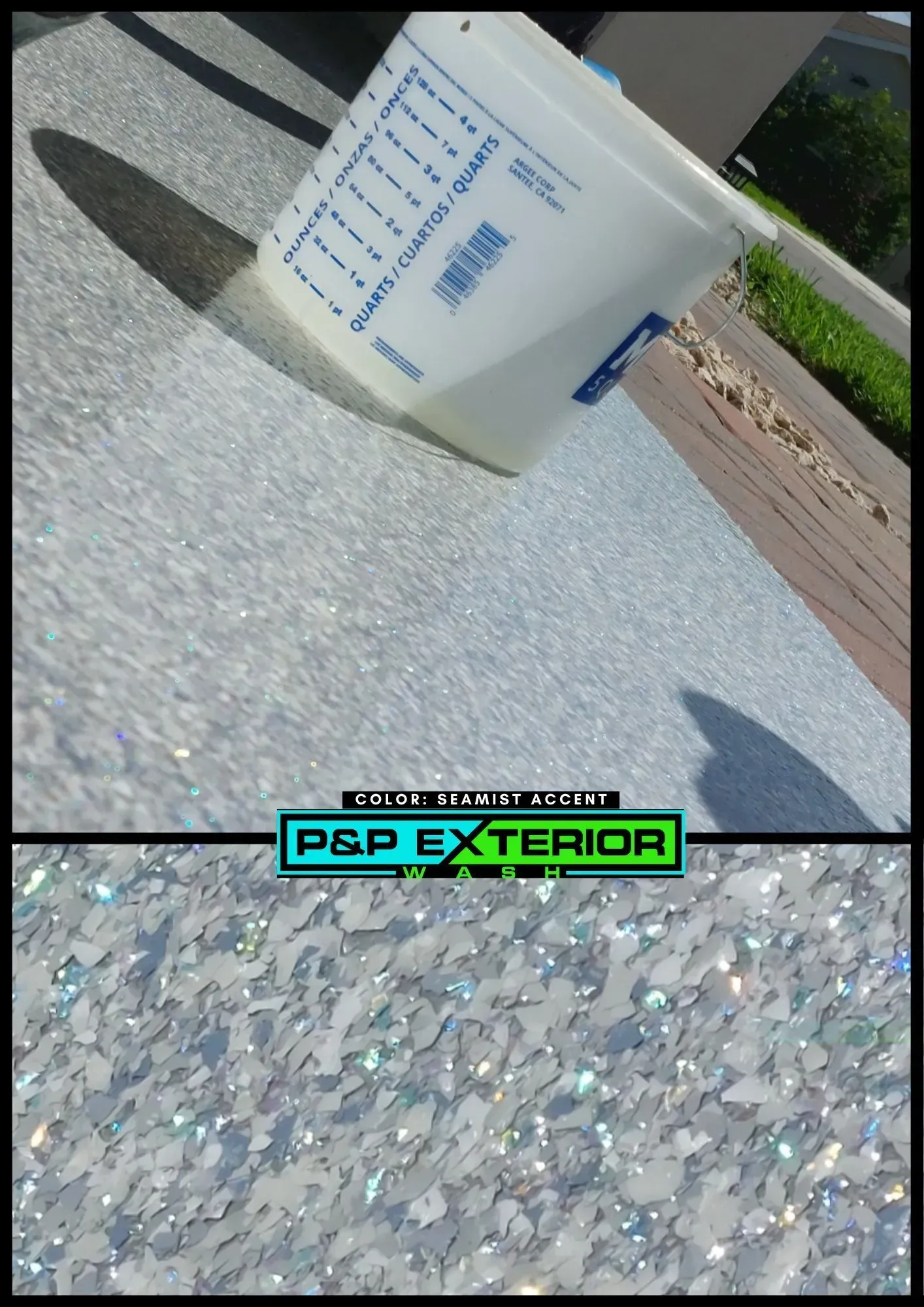 A picture of a bucket with the words p & p exterior on it