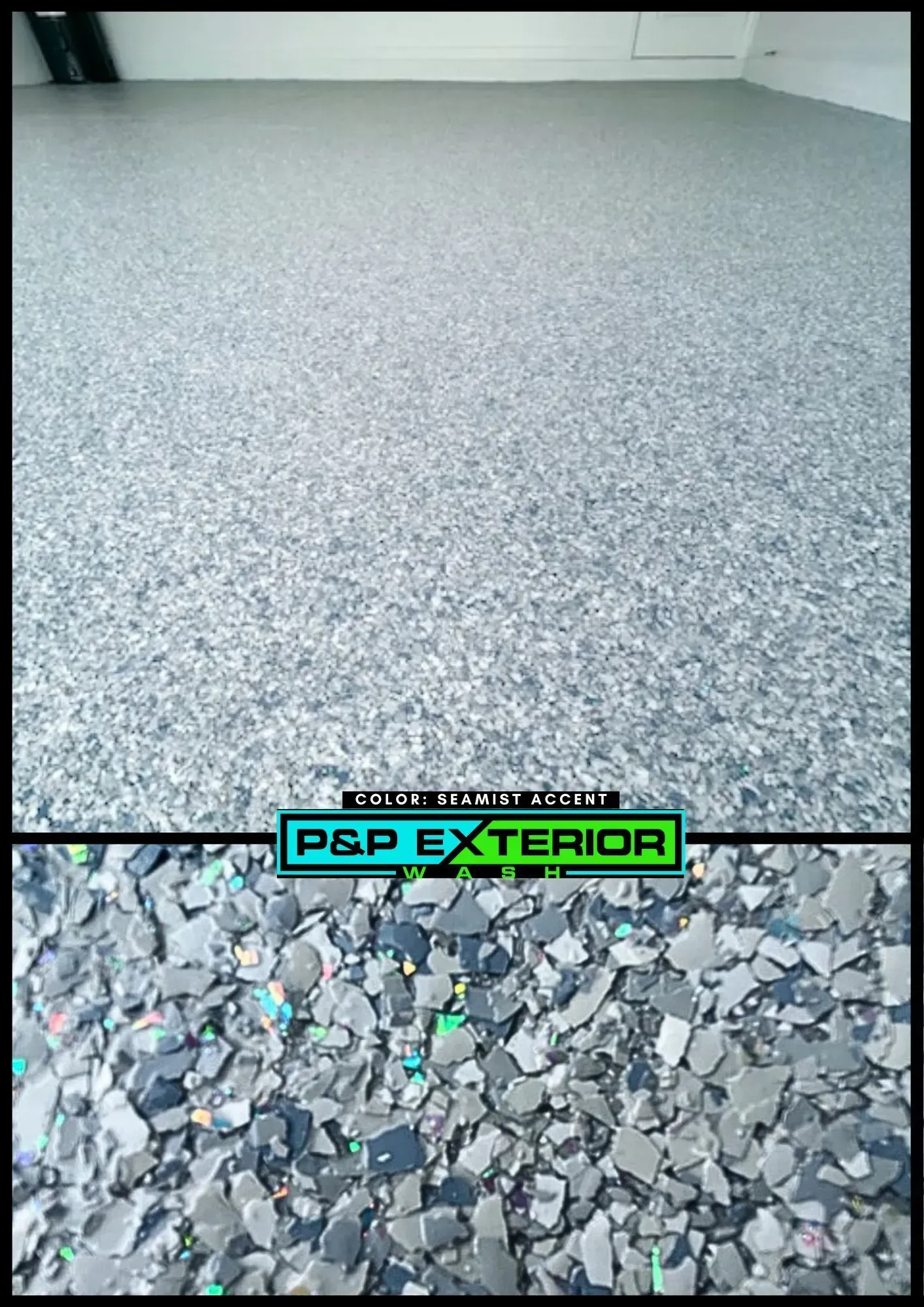 A picture of a concrete floor with a sign that says p & p exterior