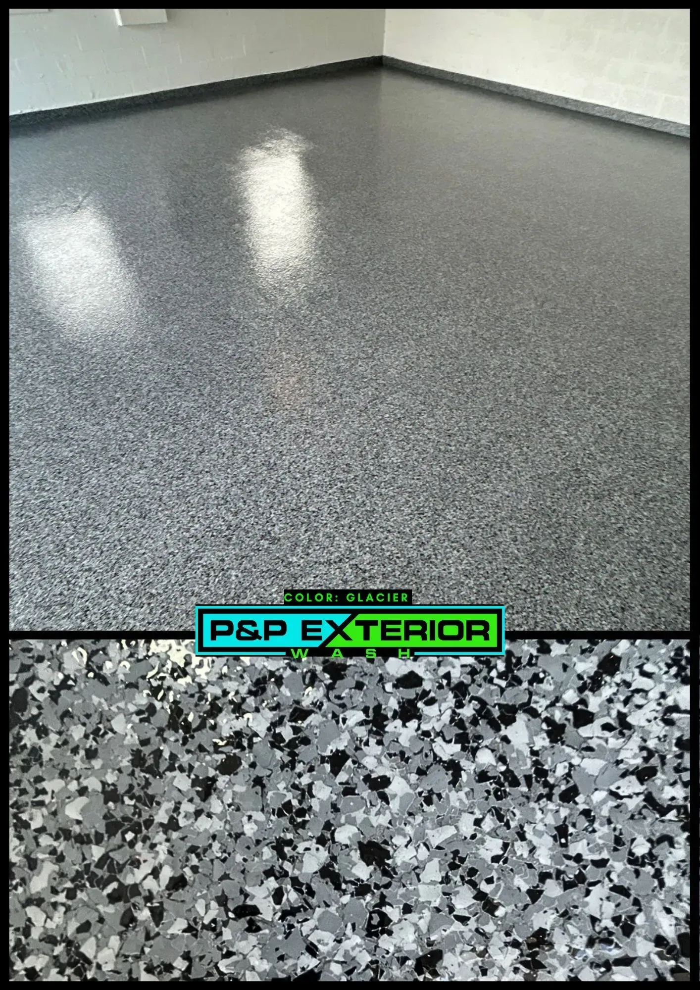 A picture of a concrete floor with a psp exterior logo on it.