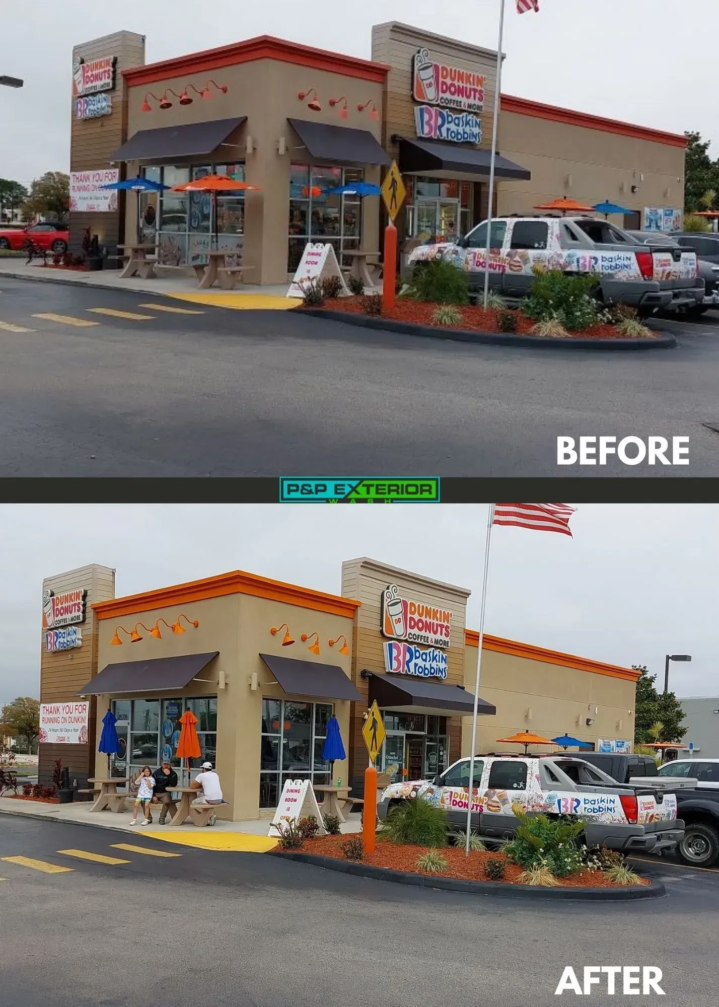 A before and after photo of a fast food restaurant