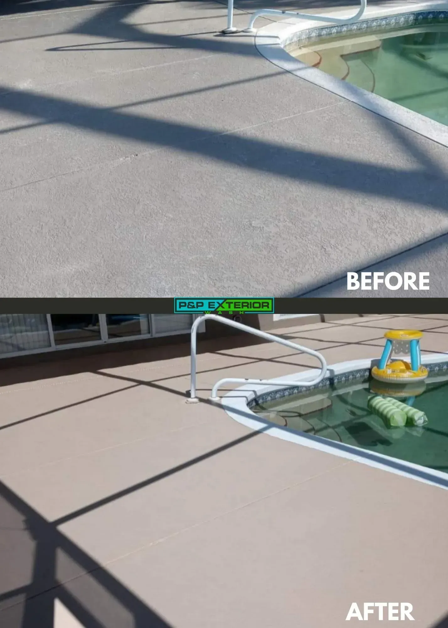 A before and after picture of a swimming pool.
