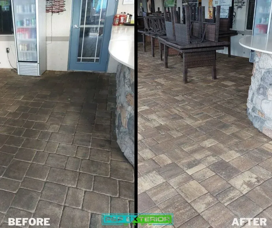 A before and after photo of a restaurant floor