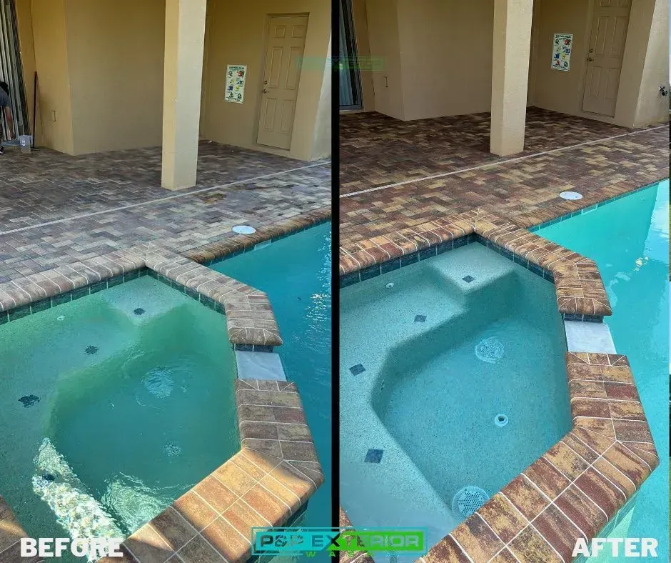 A before and after photo of a swimming pool.