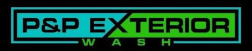 A blue and green logo for P & P Exterior Wash