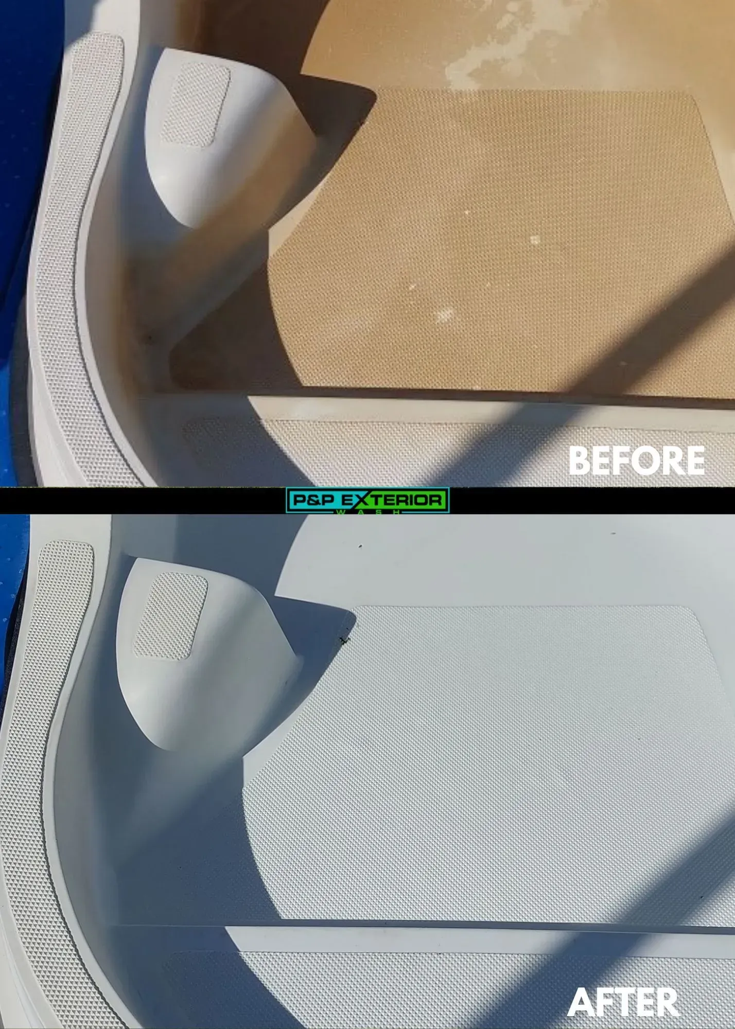 A before and after picture of a white chair.