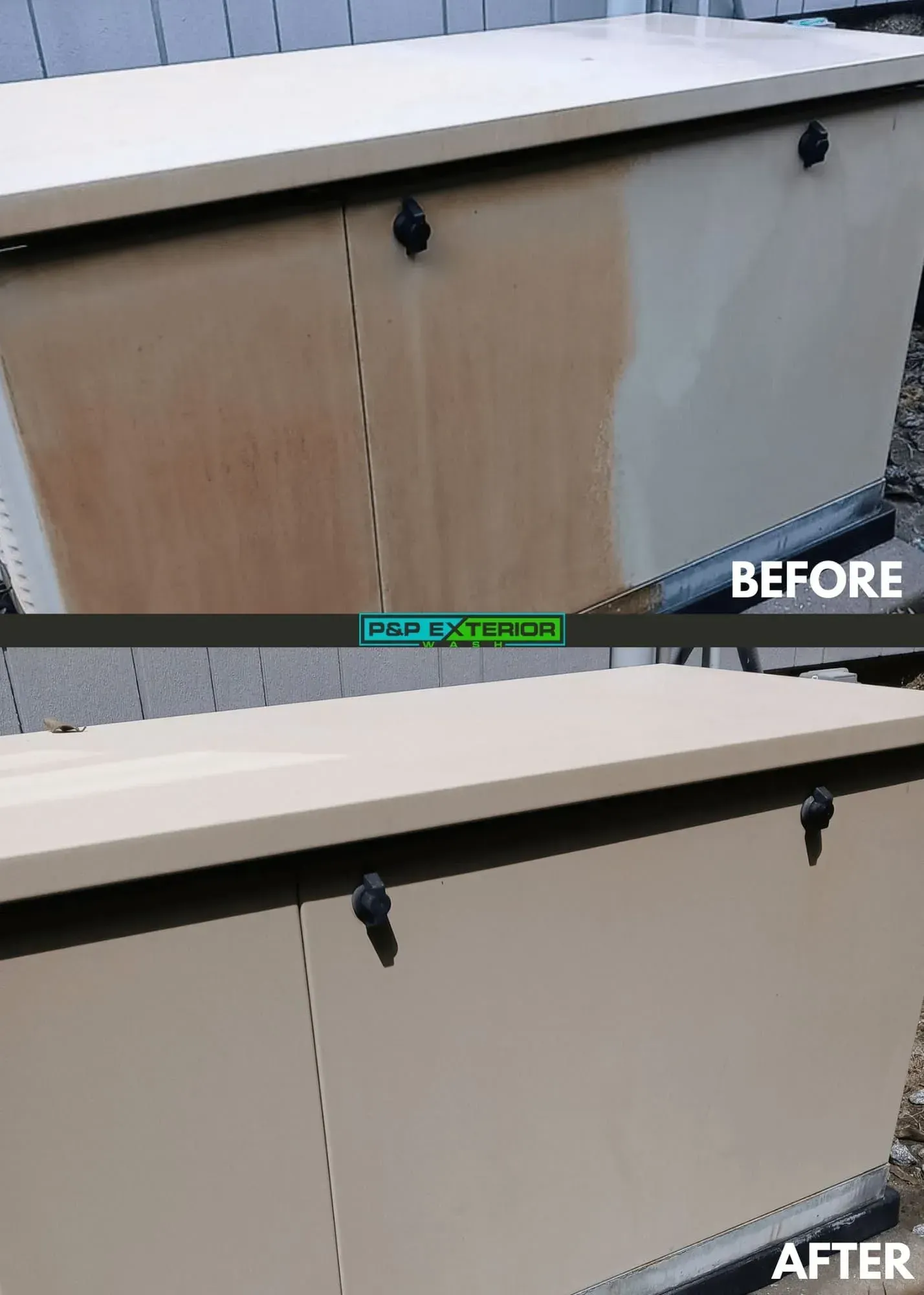 A before and after picture of a cabinet being painted.