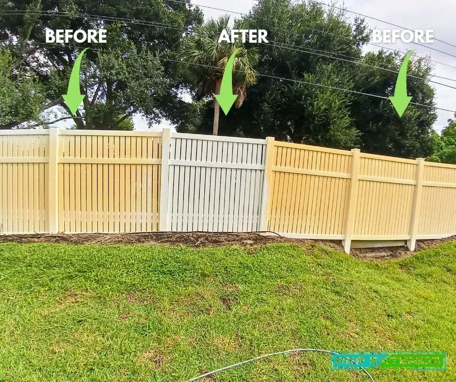 A before and after picture of a wooden fence