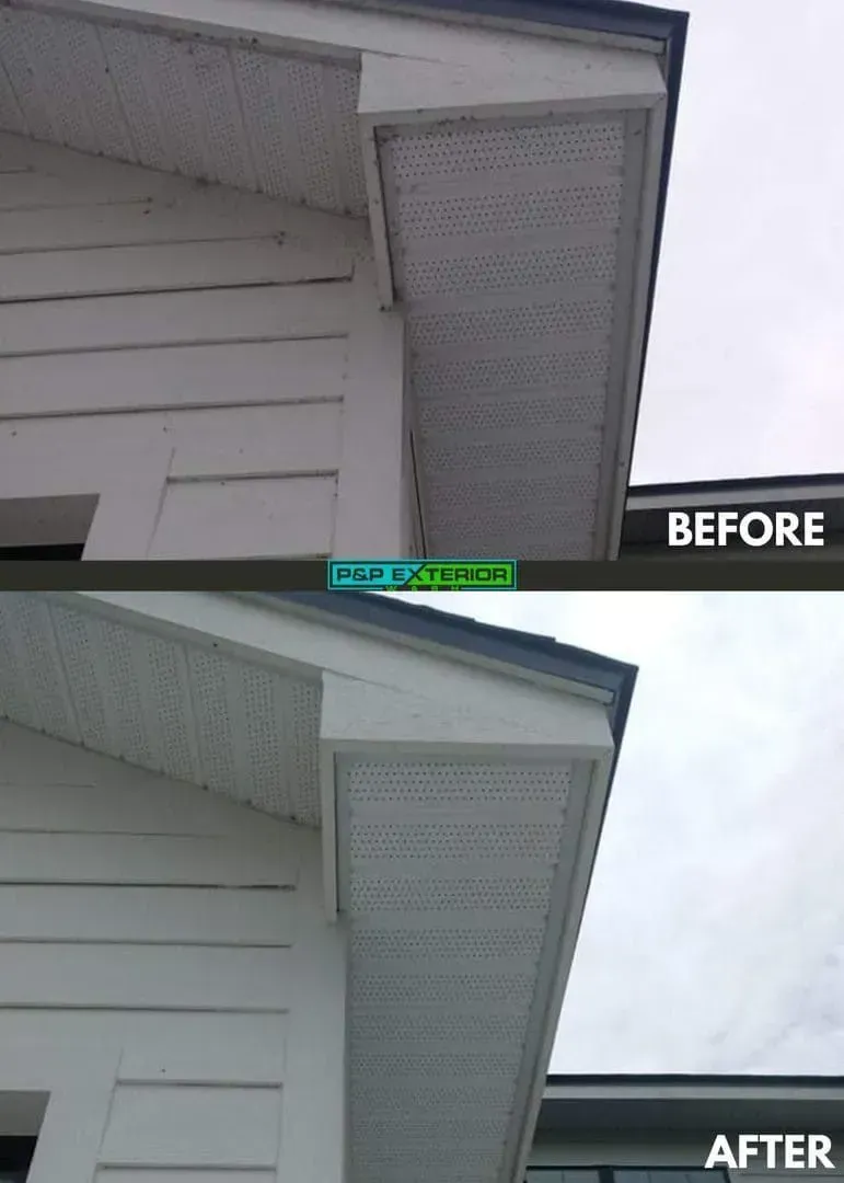 A before and after picture of a house roof