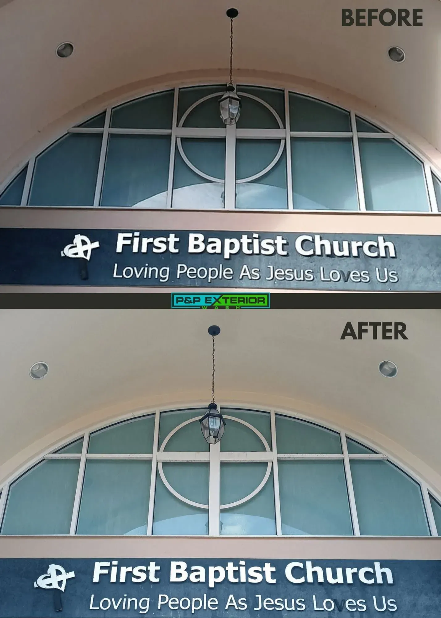 A before and after picture of the first baptist church
