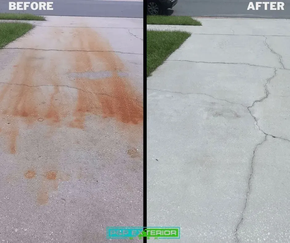 A before and after photo of a concrete sidewalk