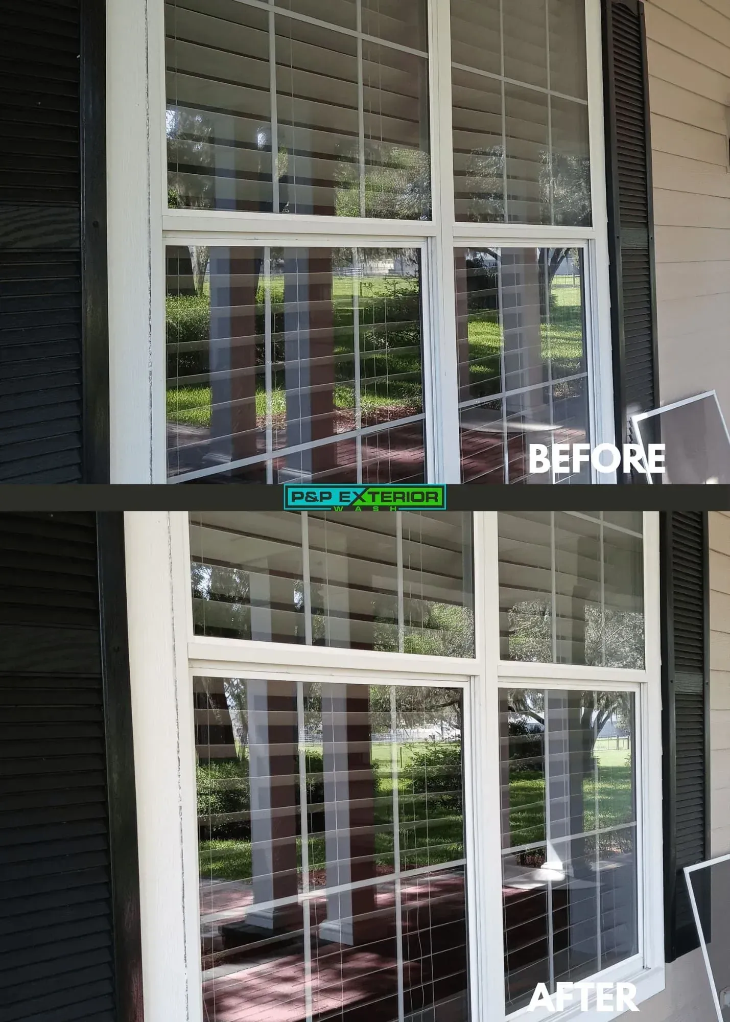 A before and after picture of a window on a house