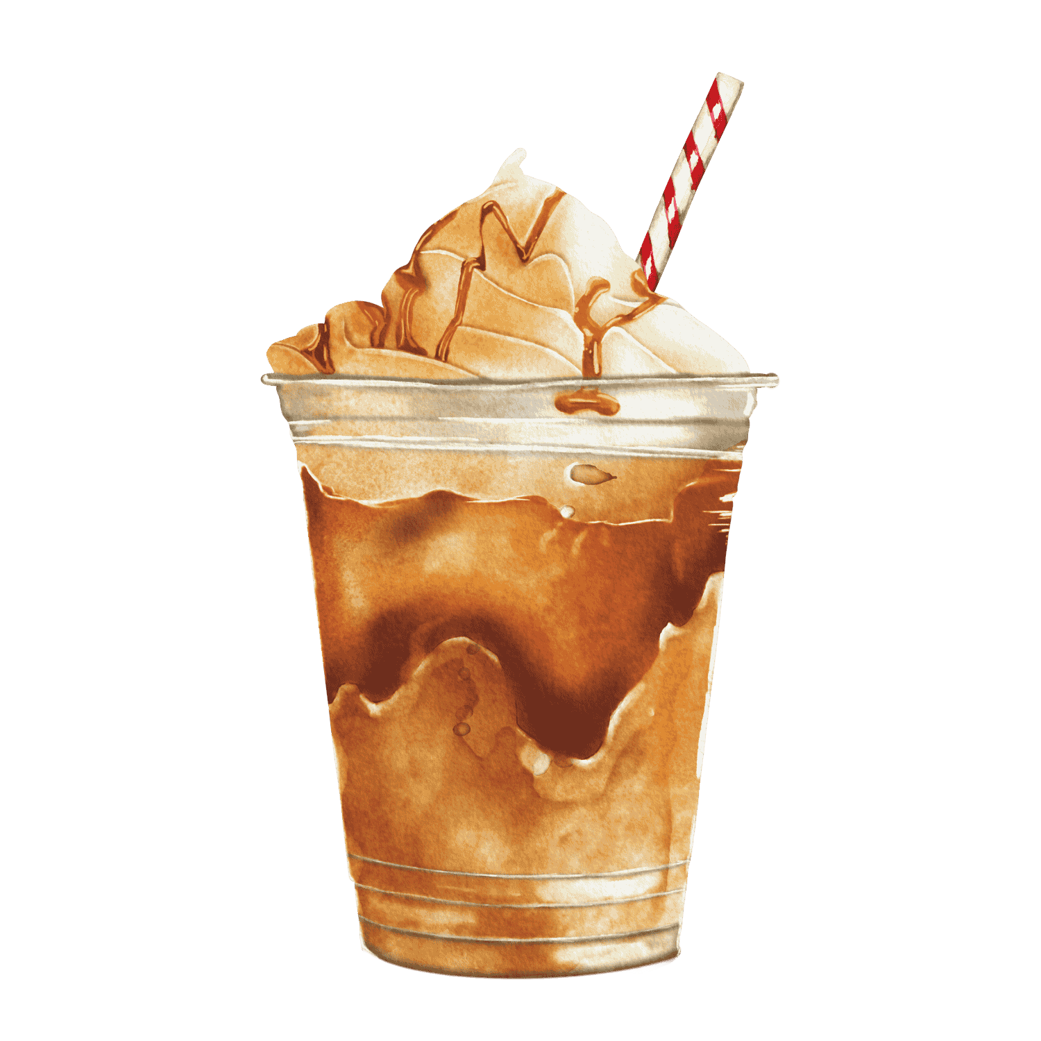 A cup of iced coffee with whipped cream and a straw.