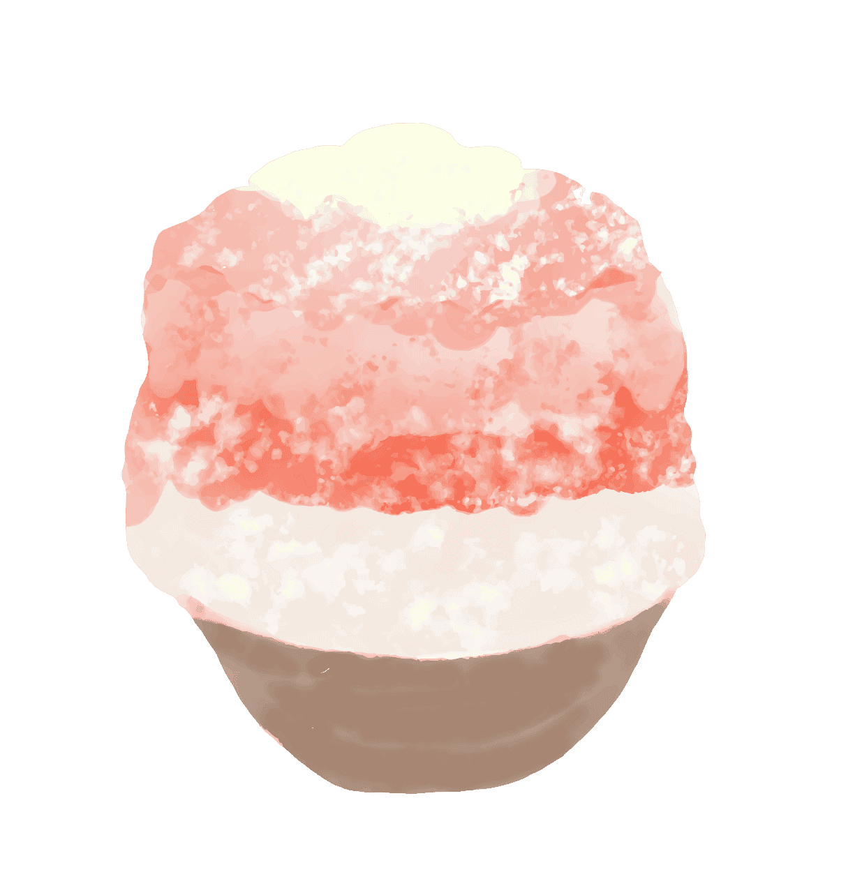 A pink and white ice cream in a bowl on a white background.