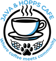 A logo for java & hopps cafe where coffee meets community