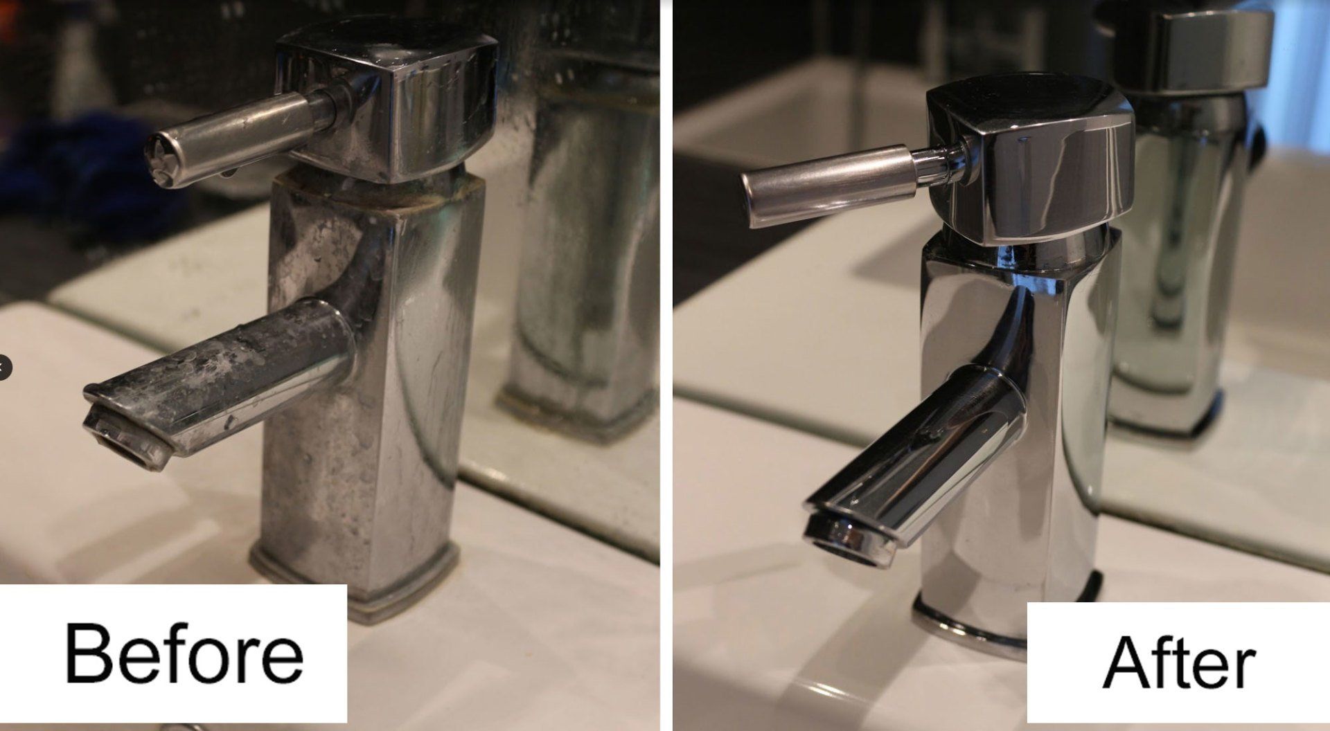 Before and after faucet cleaning by AccessMaids
