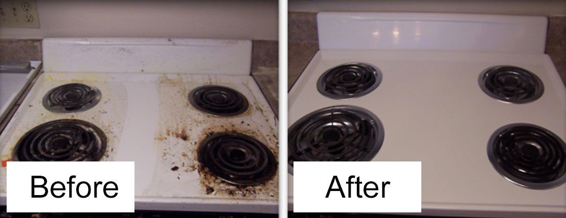 Before and after stovetop cleaning by AccessMaids