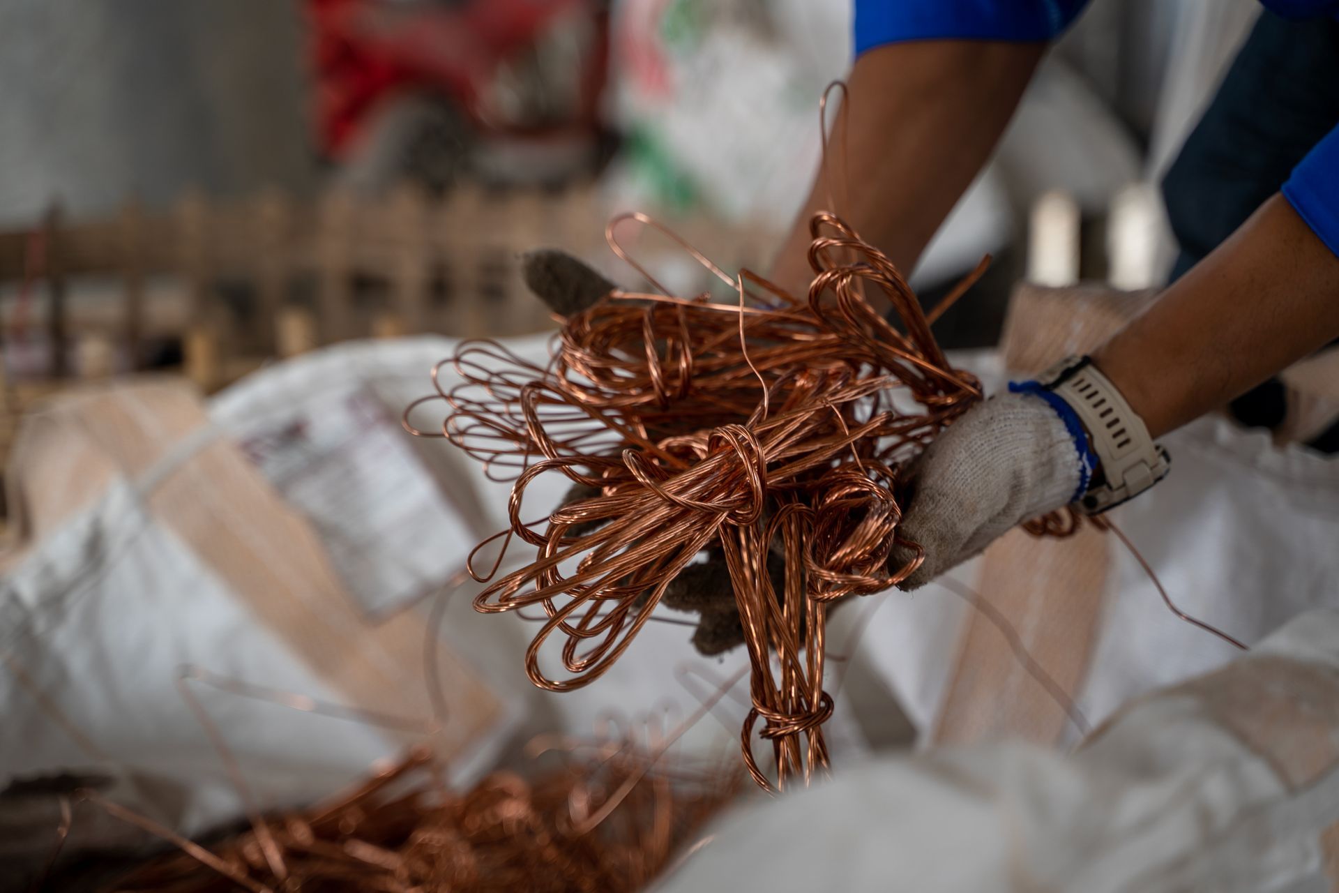 Copper wire from factory used for recycling.