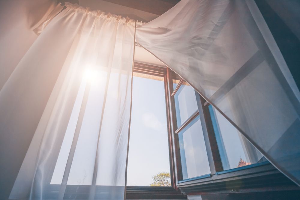 The Sun is Shining Through the Curtains of an Open Window — Catrina's Custom Curtains & Blinds in Toukley, NSW