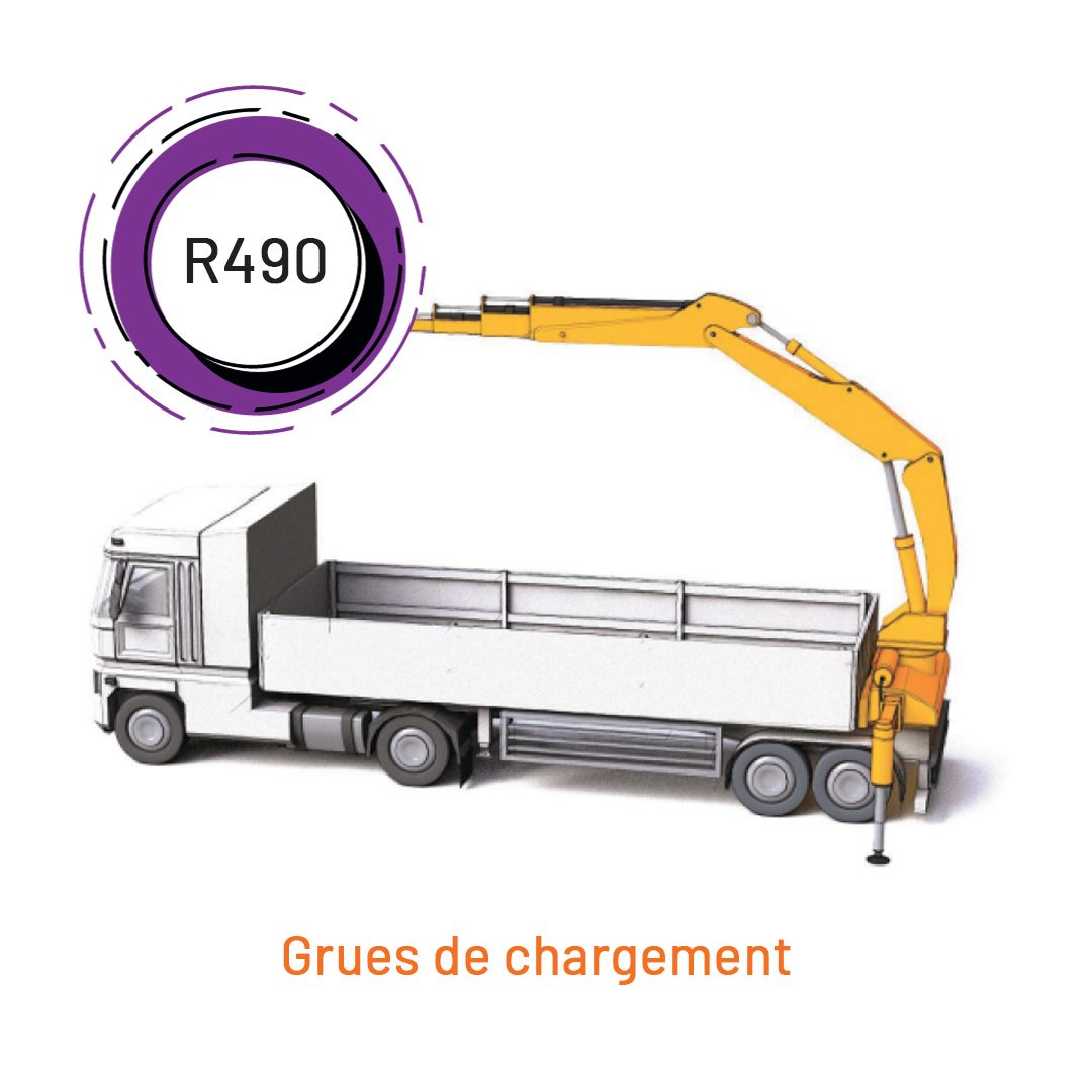 Un camion blanc avec une grue jaune attachée dessus