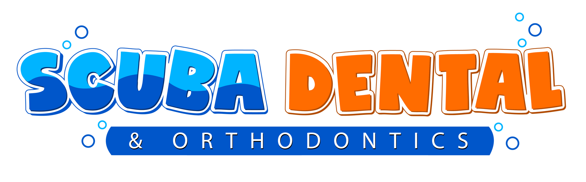 a blue and orange logo for scuba dental and orthodontics