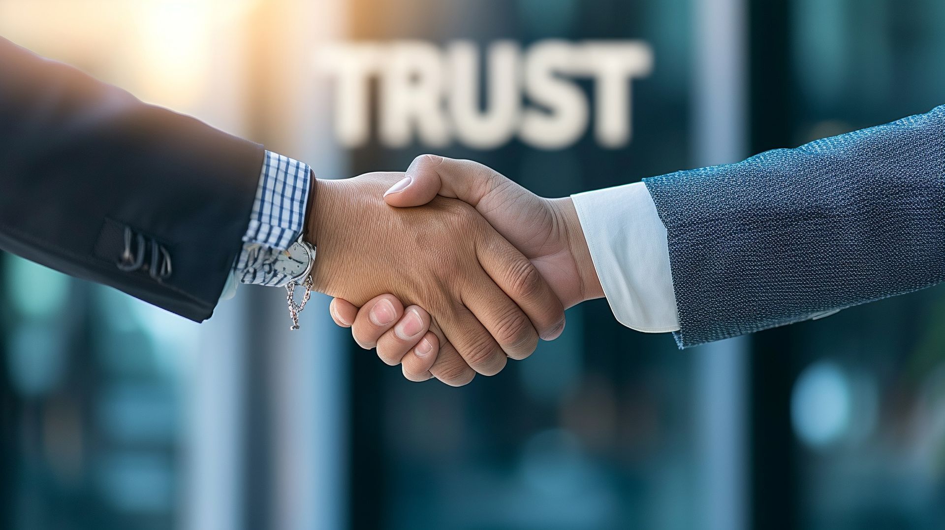 Two people shaking hands in front of 