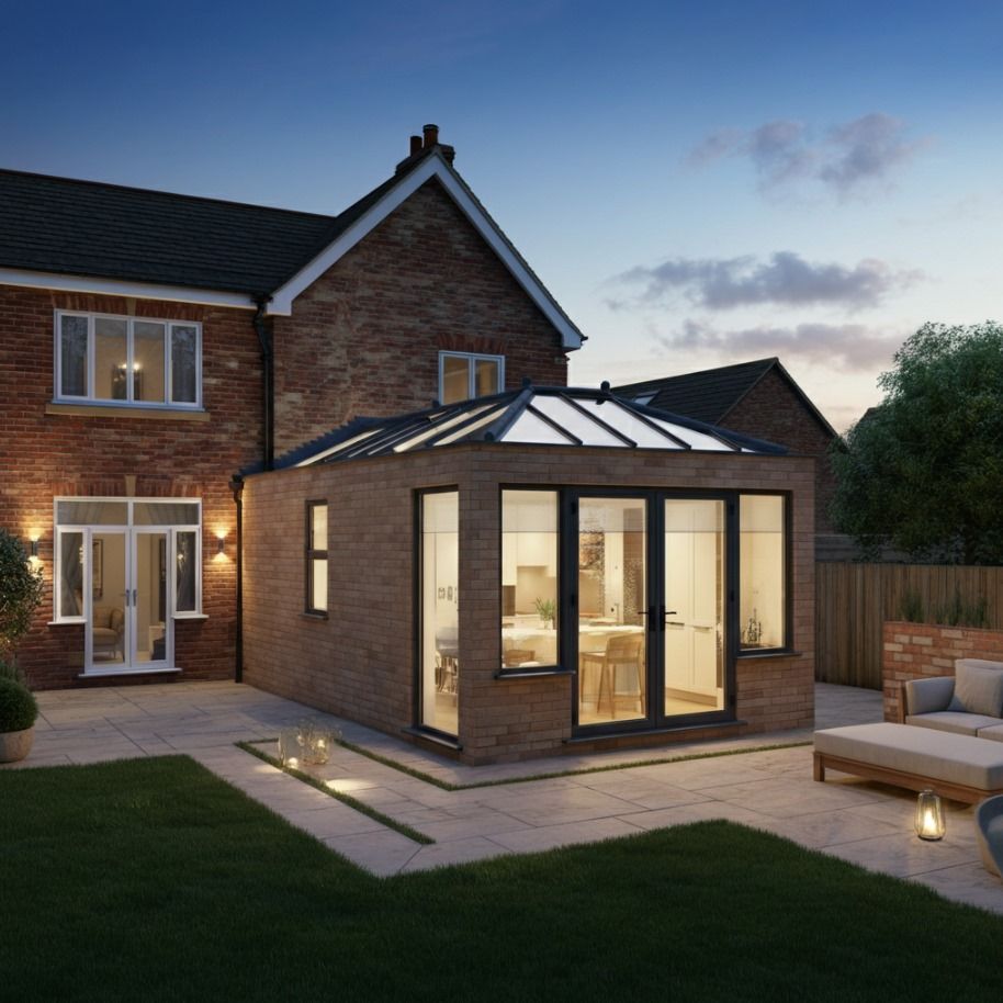 An artist 's impression of a house with a brick extension