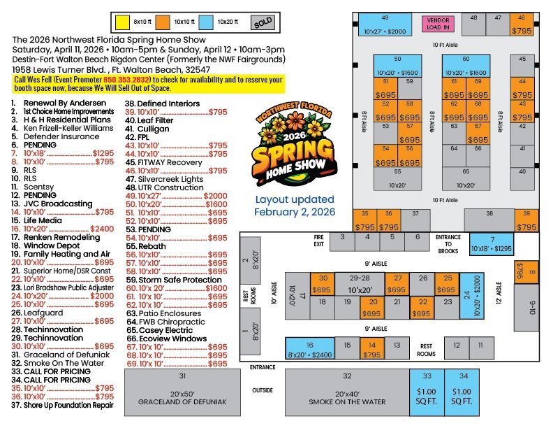 Booth Layout — Destin, FL — Paradise Promotions of the Emerald Coast LLC