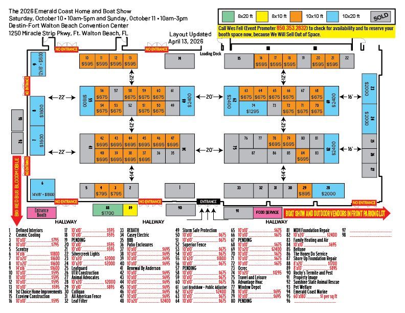 Booth Layout — Destin, FL — Paradise Promotions of the Emerald Coast LLC