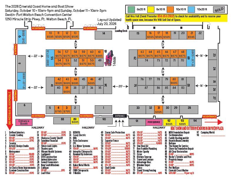 Booth Layout — Destin, FL — Paradise Promotions of the Emerald Coast LLC