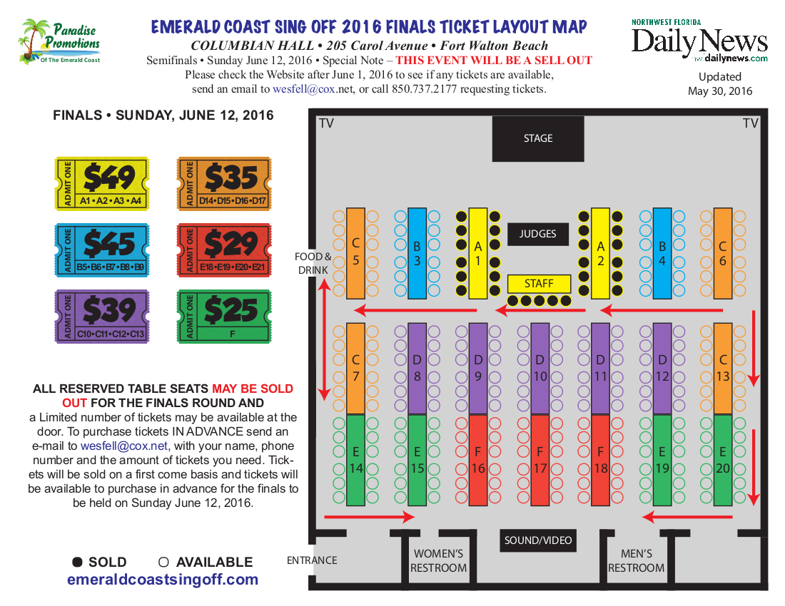 Sing Off Finals Layout Map — Destin, FL — Paradise Promotions of the Emerald Coast LLC