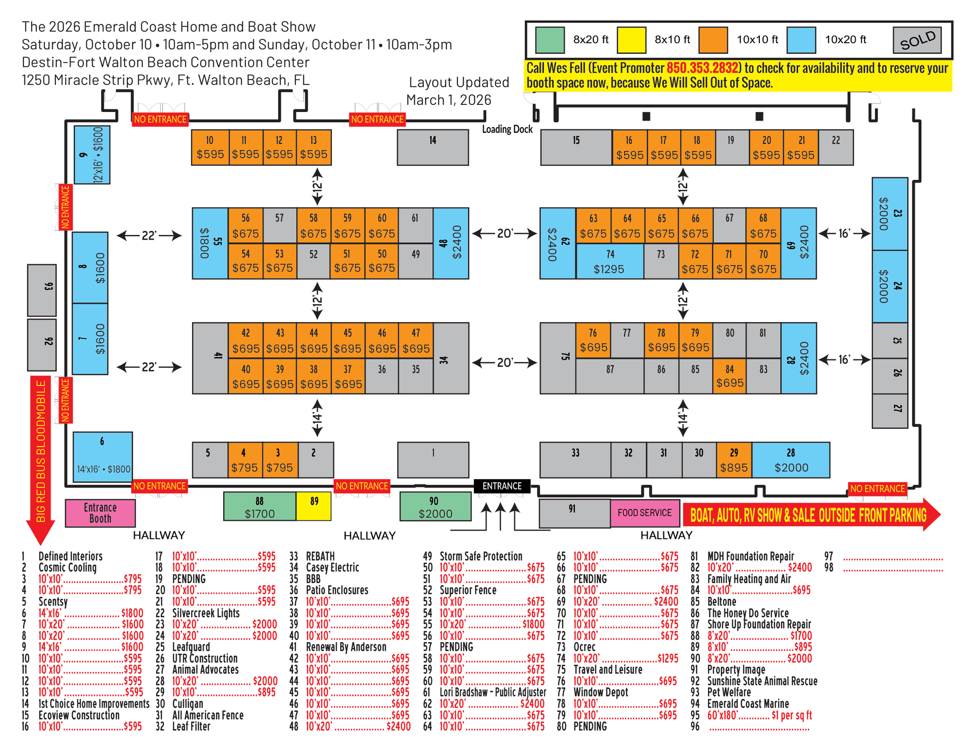 Booth Layout — Destin, FL — Paradise Promotions of the Emerald Coast LLC