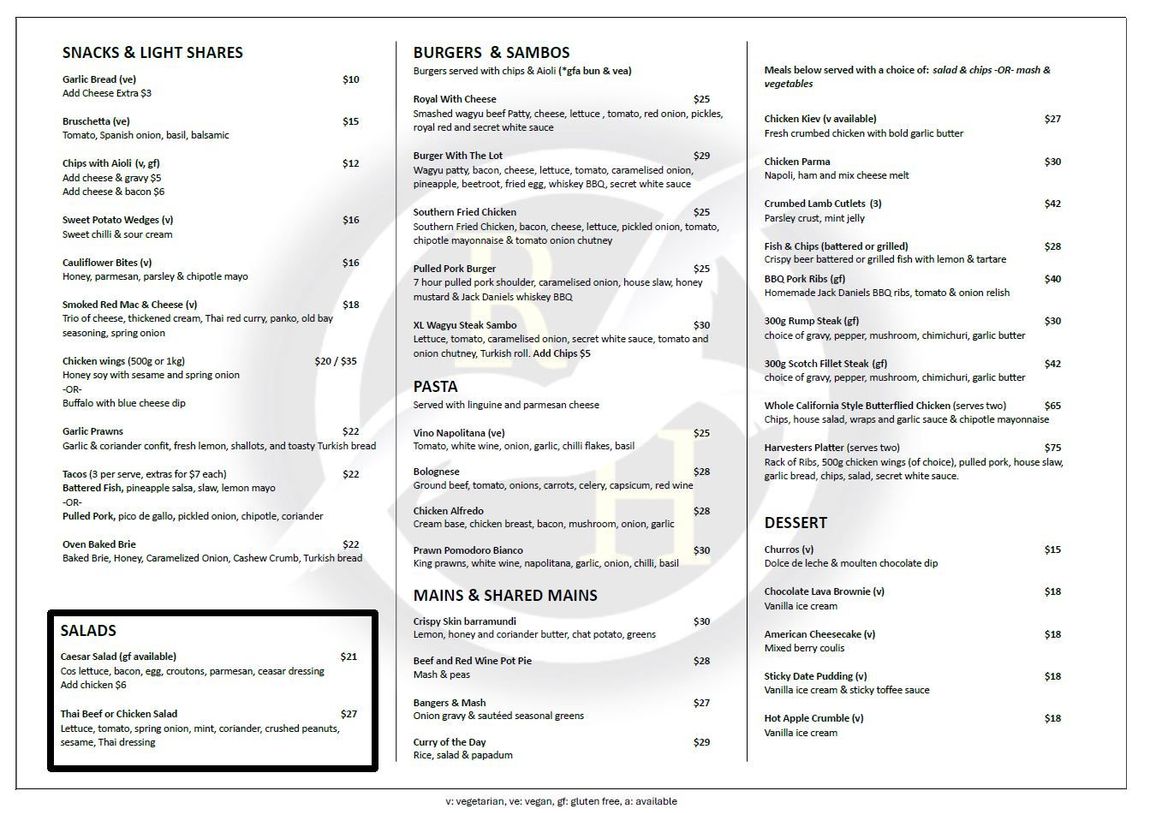 food and drink menu