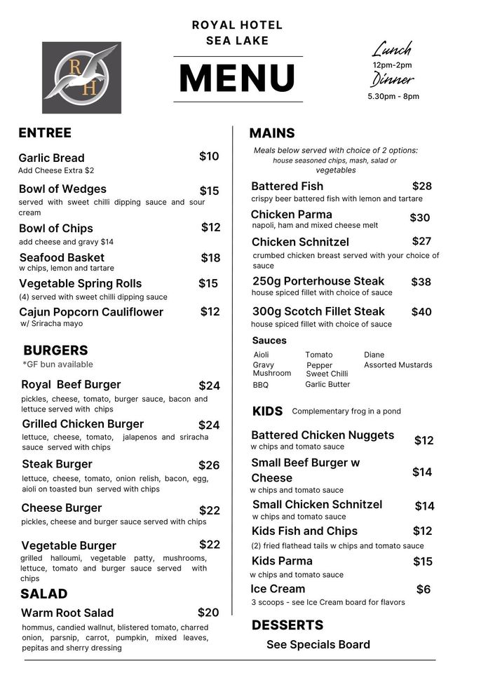food and drink menu