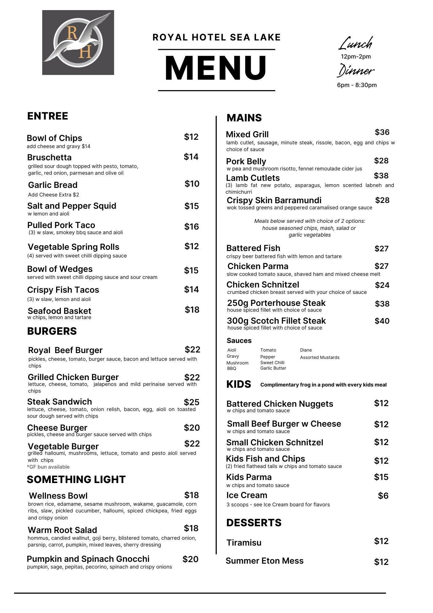 food and drink menu