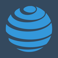 AT&T logo, a stylized blue globe on a dark blue background.