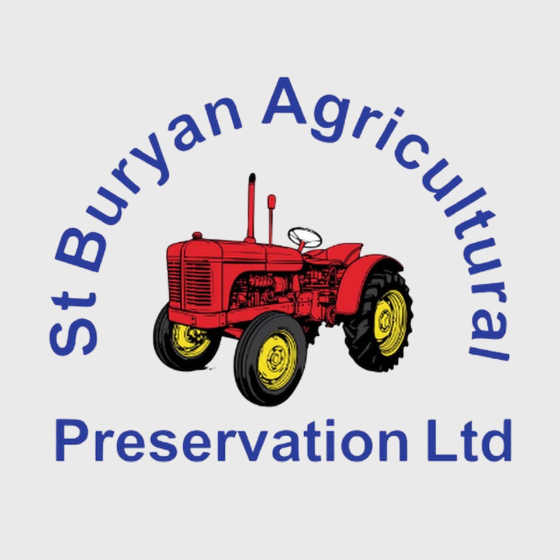 St Buryan Agricultural Preservation Ltd logo: red tractor with yellow wheels, blue text in a semi-circle.