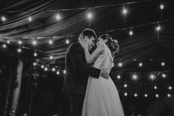 multiple hired wedding marquee with dramatic lighting