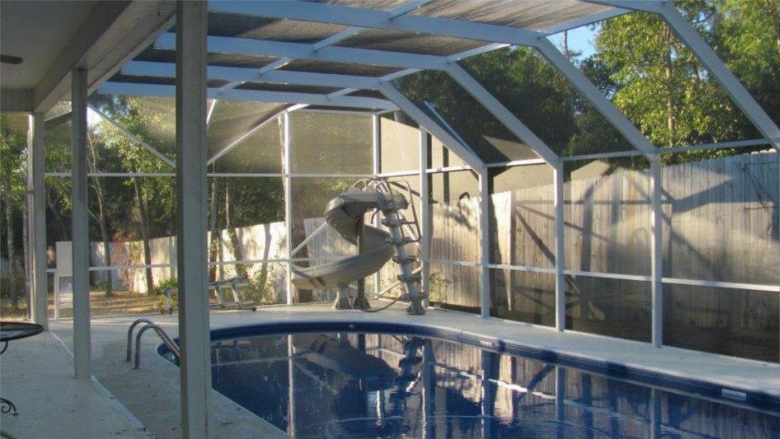 Screened Enclosure Pool Cover — Pool with Beautiful White Cover in Milton, FL